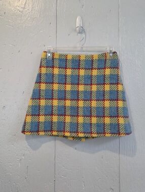 Marni Wool Plaid A-Line Mini Skirt in Blue & Yellow